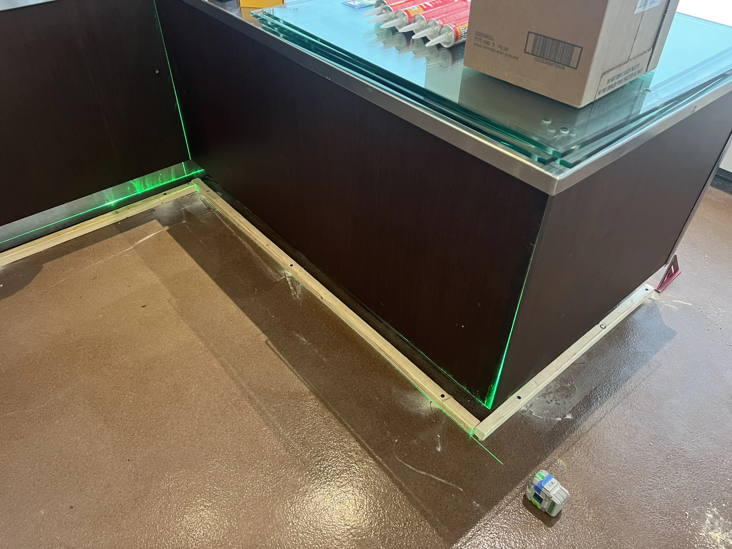 White vertical paneling installed on bakery service counter in Chicago remodel