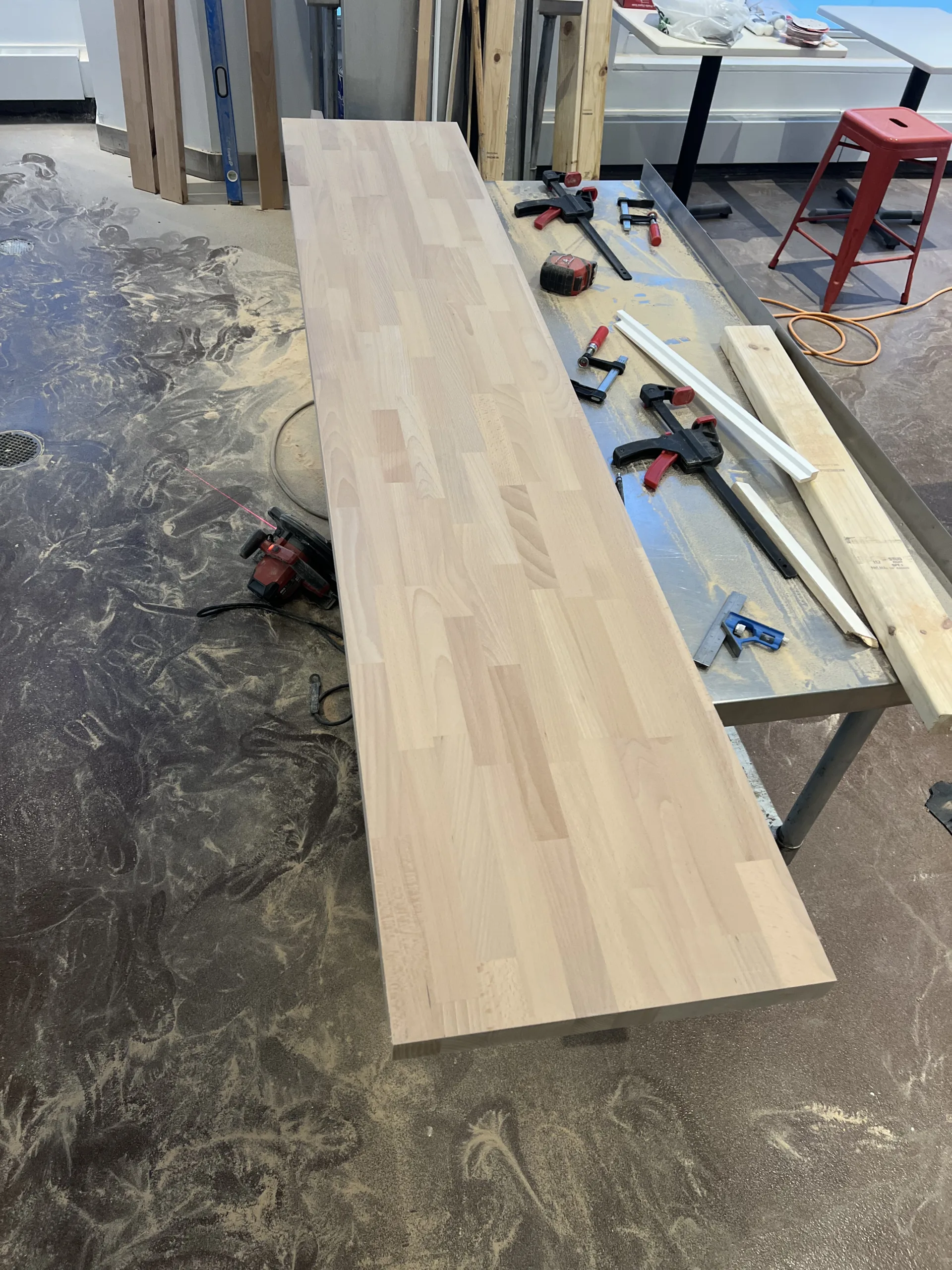 Birch butcher block countertop installation during a Chicago bakery remodel