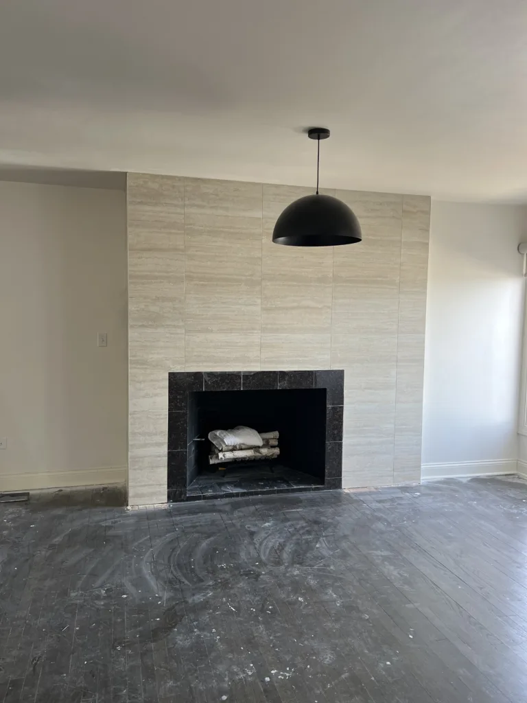 Fireplace Remodel with Large-Format Tile Installation in Chicago